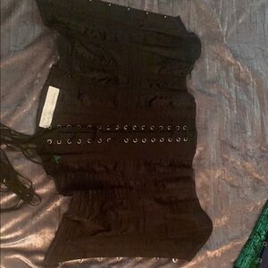 VOLLers ENGLAND Black Satin Corset with Black Lace-Up Detail